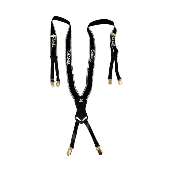 CHANEL Vintage 1994 CC Logo Letter Suspender Belt Black White Cotton [106386] main image 6